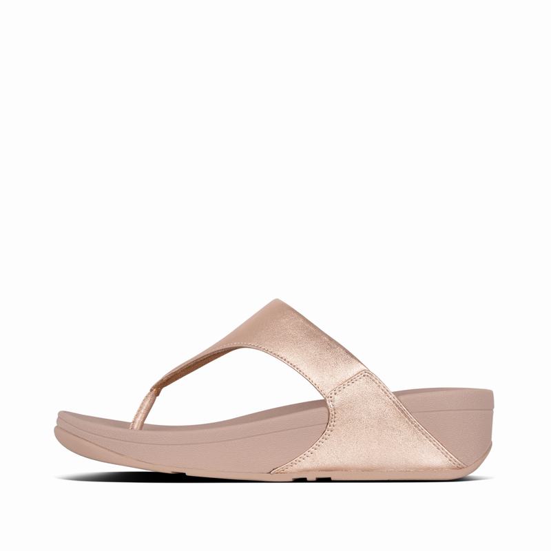 FitFlop Lulu Leder Rosa/Gold - FitFlop Zehentrenner Damen Sale [ADRO-02853]